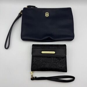 Tommy Hilfiger Stone Mountain‎ 2Pc Set Wristlet Wallet Clutch Purse Black Navy